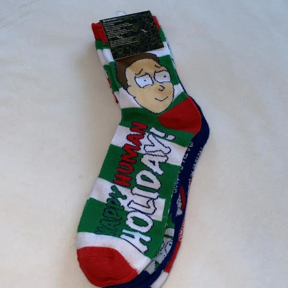 Rick and Morty Adult Swim 3-Pack Holiday Crew Socks Mens Shoe Size 6-12 New